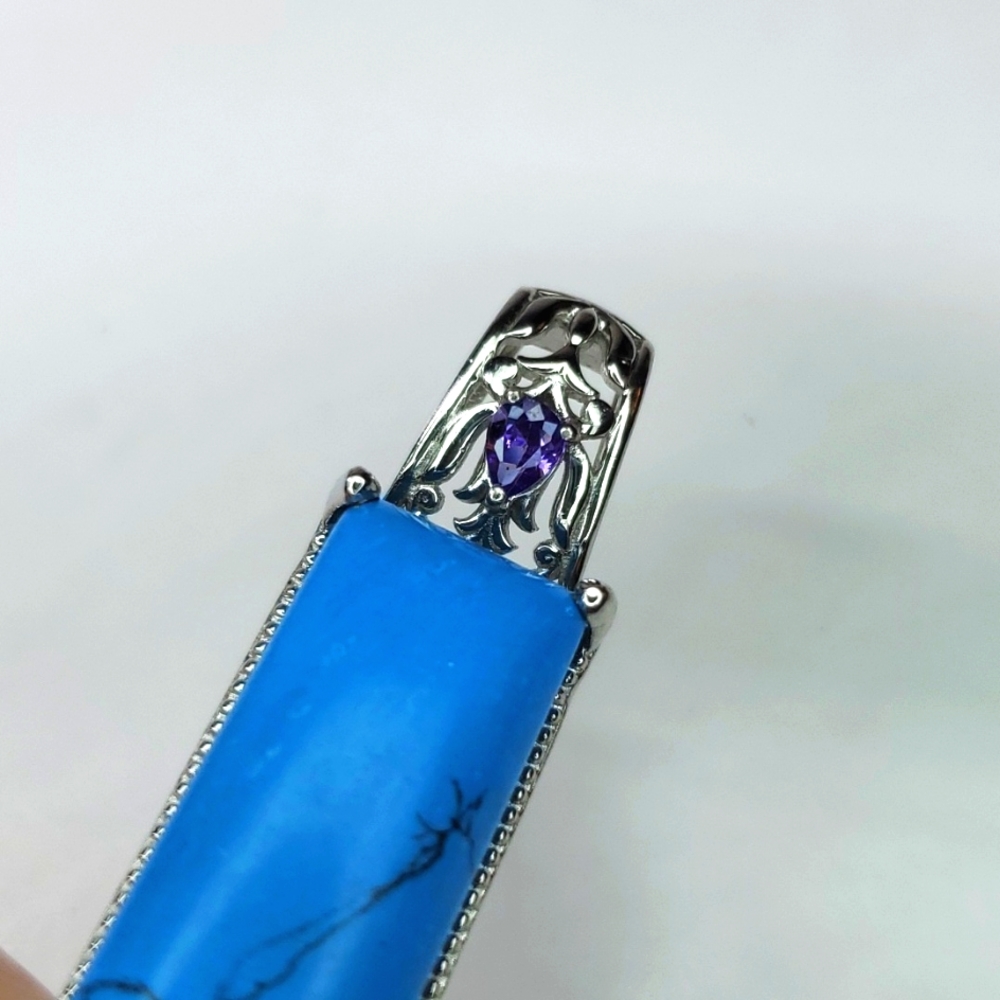 Karis Blue Howlite Purple CZ Pendant In Platinum Bond Brass NWT - Picture 8 of 9
